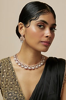 Rose Gold Finish Kundan Polki & Zircon Necklace Set