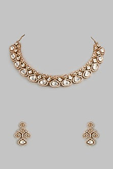 Rose Gold Finish Kundan Polki & Zircon Necklace Set