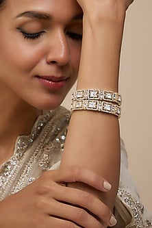 Rose Gold Finish Kundan Polki Bangles (Set of 2)