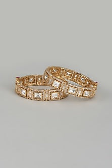 Rose Gold Finish Kundan Polki Bangles (Set of 2)