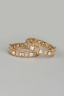 Rose Gold Finish Kundan Polki Bangles (Set of 2)