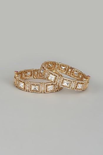 Rose Gold Finish Kundan Polki Bangles (Set of 2)