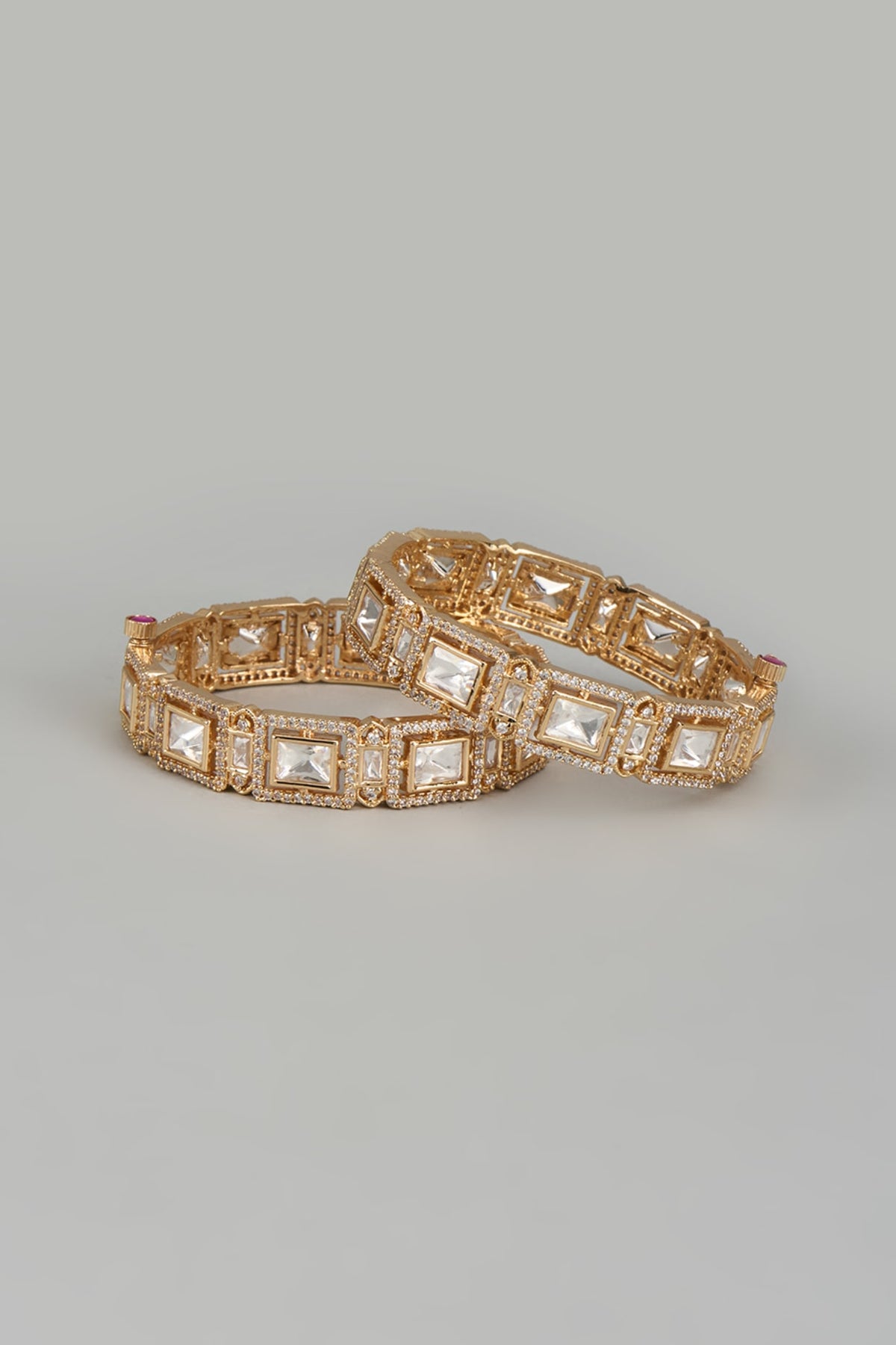 Rose Gold Finish Kundan Polki Bangles (Set of 2)
