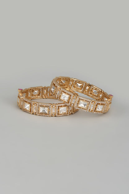 Rose Gold Finish Kundan Polki Bangles (Set of 2)