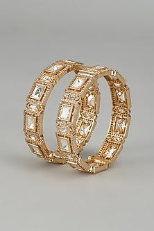 Rose Gold Finish Kundan Polki Bangles (Set of 2)
