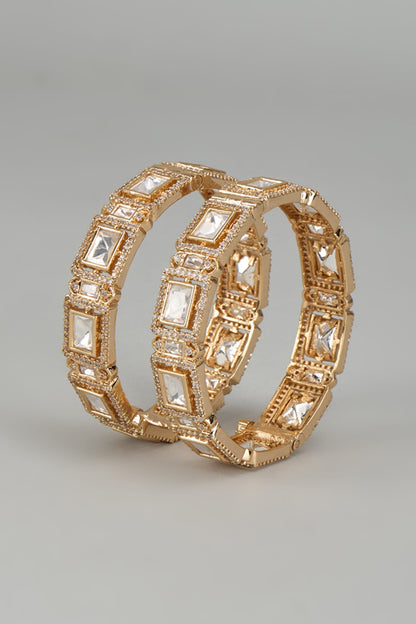 Rose Gold Finish Kundan Polki Bangles (Set of 2)