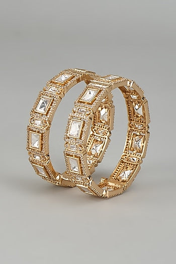 Rose Gold Finish Kundan Polki Bangles (Set of 2)
