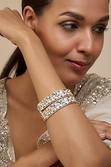 Rose Gold Finish Kundan Polki Bangles (Set of 2)