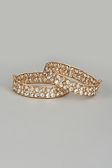 Rose Gold Finish Kundan Polki Bangles (Set of 2)