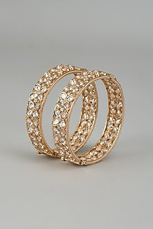 Rose Gold Finish Kundan Polki Bangles (Set of 2)