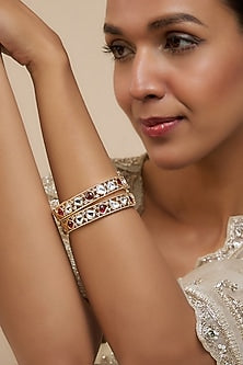 Rose Gold Finish Kundan Polki Bangles (Set of 2)