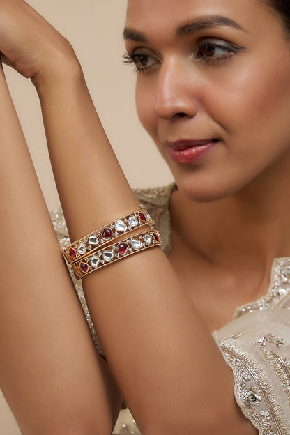 Rose Gold Finish Kundan Polki Bangles (Set of 2)