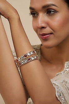 Rose Gold Finish Kundan Polki Bangles (Set of 2)