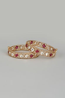 Rose Gold Finish Kundan Polki Bangles (Set of 2)