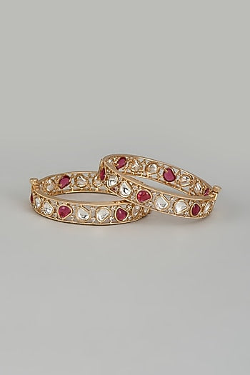 Rose Gold Finish Kundan Polki Bangles (Set of 2)