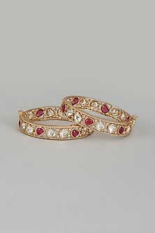 Rose Gold Finish Kundan Polki Bangles (Set of 2)