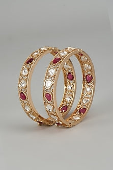 Rose Gold Finish Kundan Polki Bangles (Set of 2)