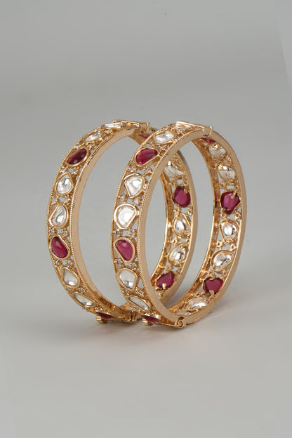 Rose Gold Finish Kundan Polki Bangles (Set of 2)