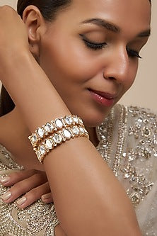Rose Gold Finish Kundan Uncut Polki Bangles (Set of 2)