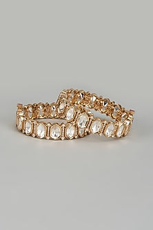 Rose Gold Finish Kundan Uncut Polki Bangles (Set of 2)