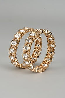Rose Gold Finish Kundan Uncut Polki Bangles (Set of 2)
