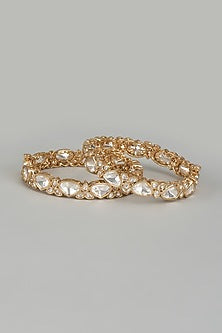 Rose Gold Finish Kundan Polki Bangles (Set of 2)
