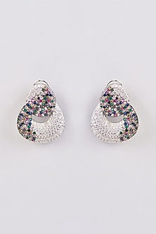 White Finish Zircon Stud Earrings