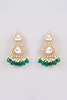 Gold Finish Kundan Polki Chandbaali Earrings