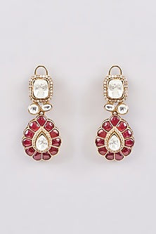 Gold Finish Kundan Polki Dangler Earrings