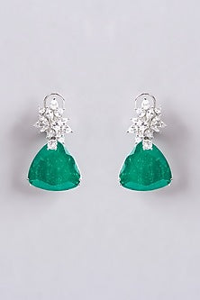 White Finish Zircon & Green Swarovski Dangler Earrings