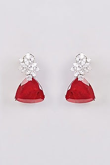 White Finish Zircon & Red Swarovski Dangler Earrings