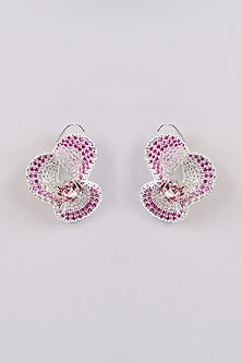 White Finish Zircon & Swarovski Stud Earrings