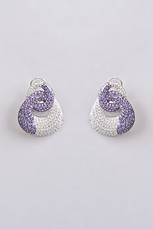 Two-Tone Finish Zircon Stud Earrings