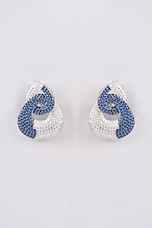 Two-Tone Finish Zircon Stud Earrings