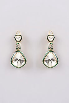 Gold Finish Kundan Polki Dangler Earrings