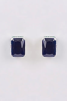White Finish Zircon & Onyx Stud Earrings