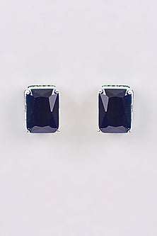 White Finish Zircon & Onyx Stud Earrings