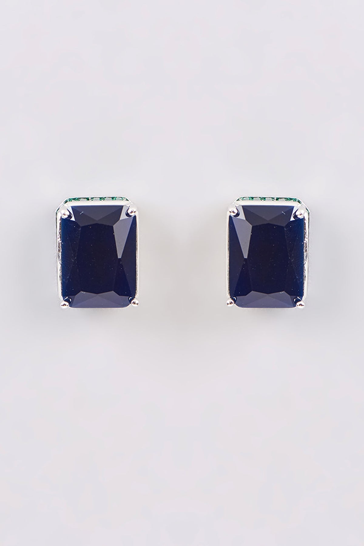 White Finish Zircon & Onyx Stud Earrings