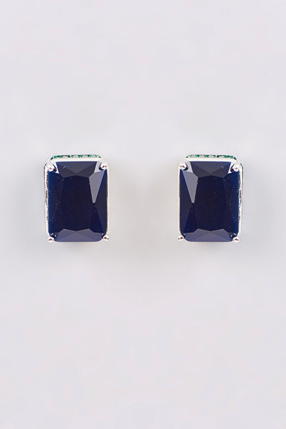 White Finish Zircon & Onyx Stud Earrings
