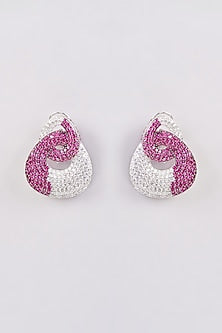 Two-Tone Finish Zircon Stud Earrings