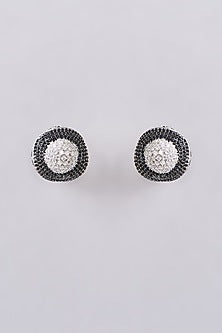 White Finish Black Zircon Stud Earrings