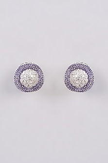 White Finish Purple Zircon Stud Earrings