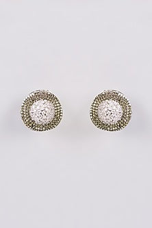 White Finish Green Zircon Stud Earrings