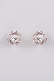 White Finish Nude Pink Zircon Stud Earrings