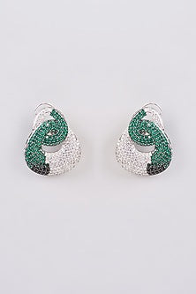 Two-Tone Finish Zircon Stud Earrings