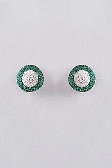 White Finish Green Zircon Stud Earrings