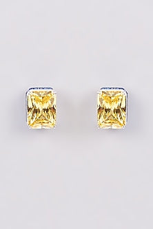 White Finish Yellow Zircon Stud Earrings