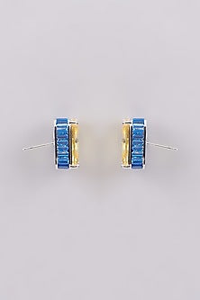 White Finish Yellow Zircon Stud Earrings