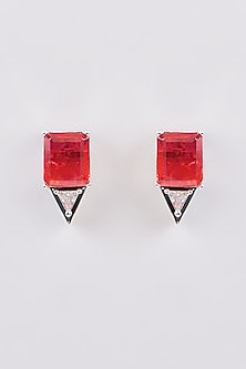 White Finish Red Zircon Stud Earrings