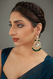 Gold Finish Kundan Polki Chandbaali Earrings
